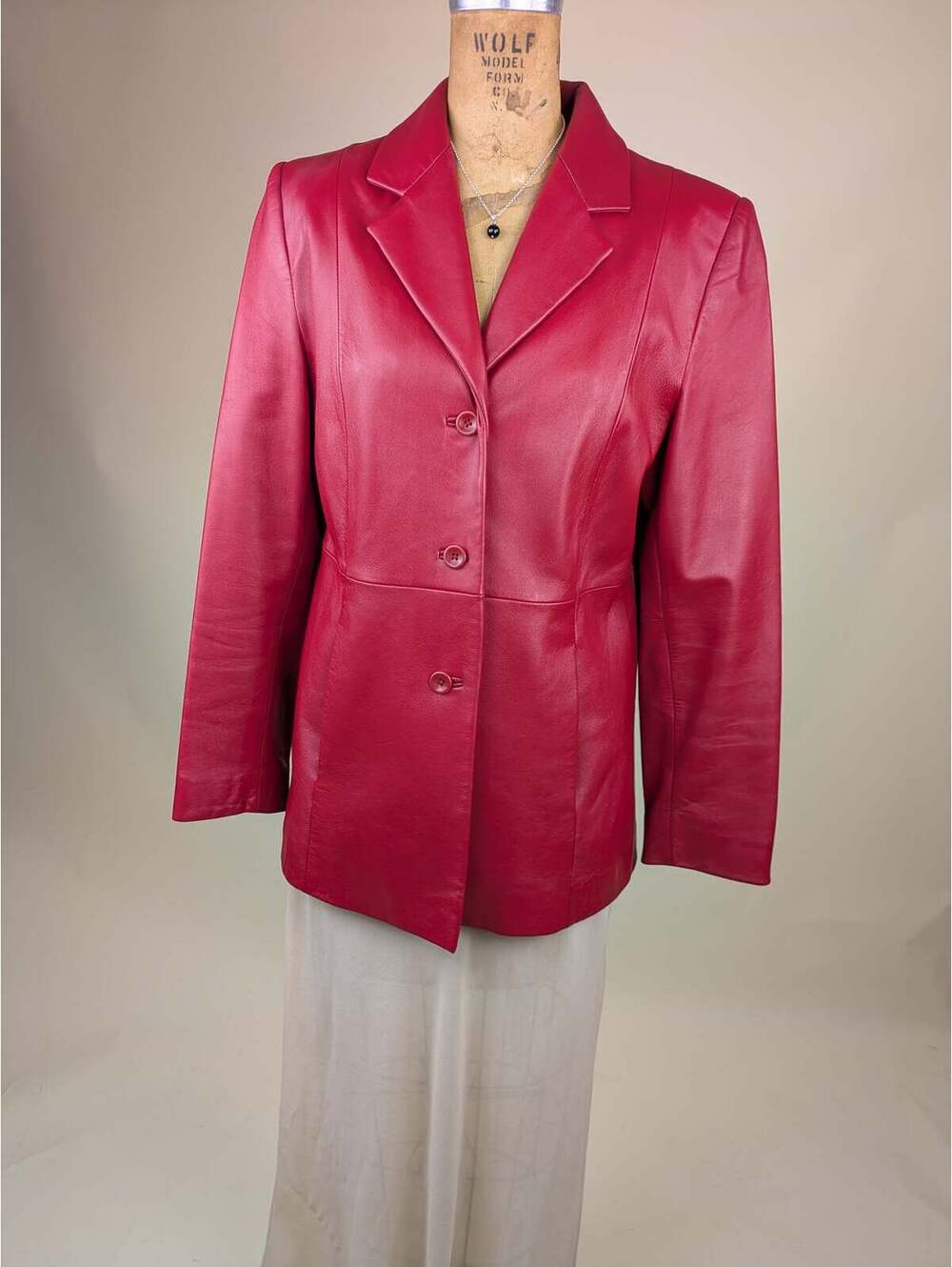1990's minimalist tomato red leather jacket